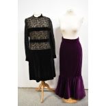 A late 1970s/80s Murek Modell purple velvet skirt and a 1960s Elizabeth Anne, Prestwich, black