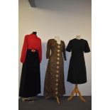 A vintage 1960s evening dress and two similar 60s/70s dresses.