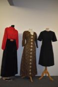 A vintage 1960s evening dress and two similar 60s/70s dresses.