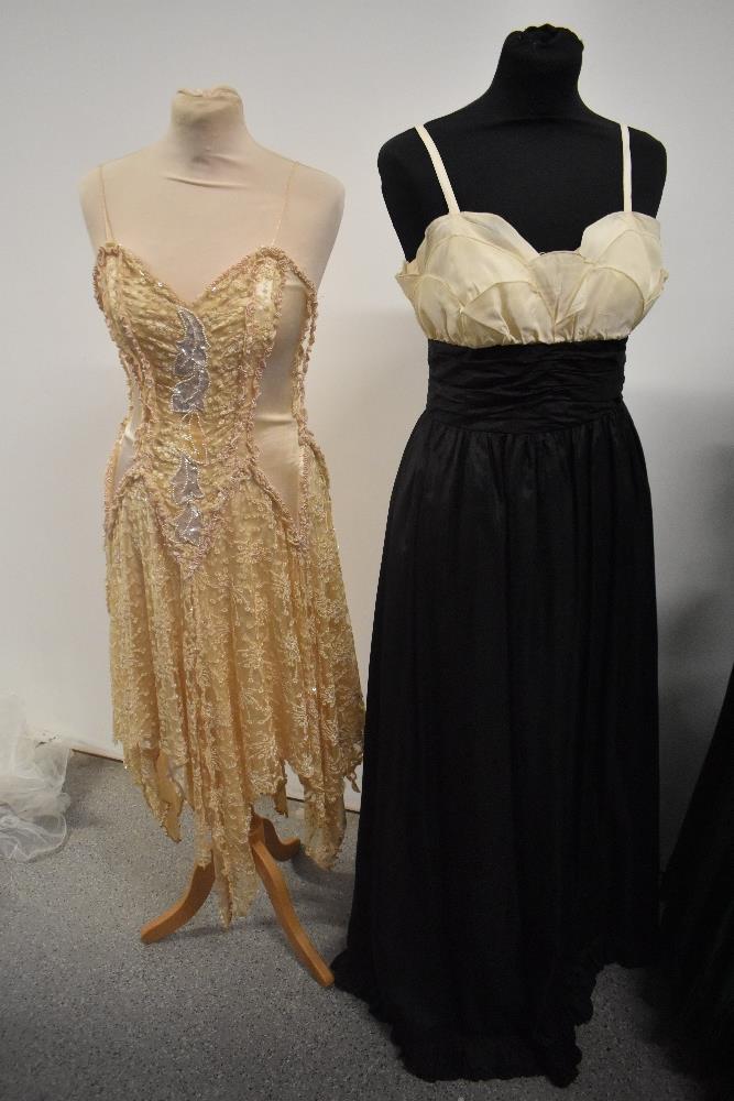 Five 1970s and 1980s evening gowns including black and cream John Charles dress. - Image 2 of 8