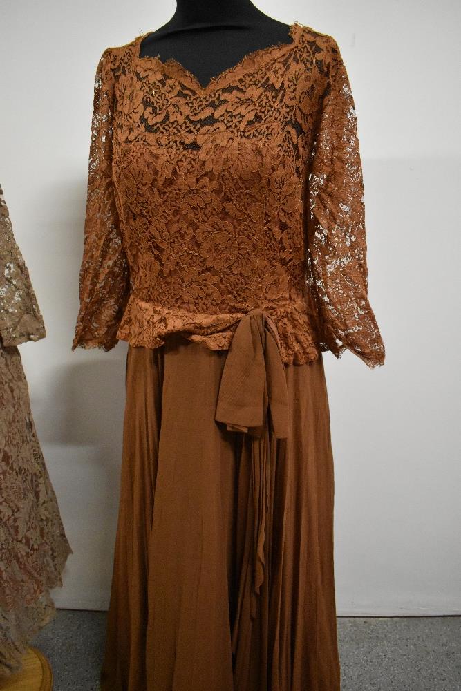 A 1950s Elizebeth Henry, London, lace evening dress with scoop neckline and three quarter sleeves - Image 2 of 4