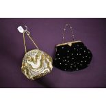 Two highly decorated vintage evening bags, one Art Deco with sequin and beadwork having gold tone