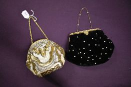 Two highly decorated vintage evening bags, one Art Deco with sequin and beadwork having gold tone