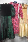 A mixture of ladies 1980s party and evening dresses, various styles and sizes, some lovely eye