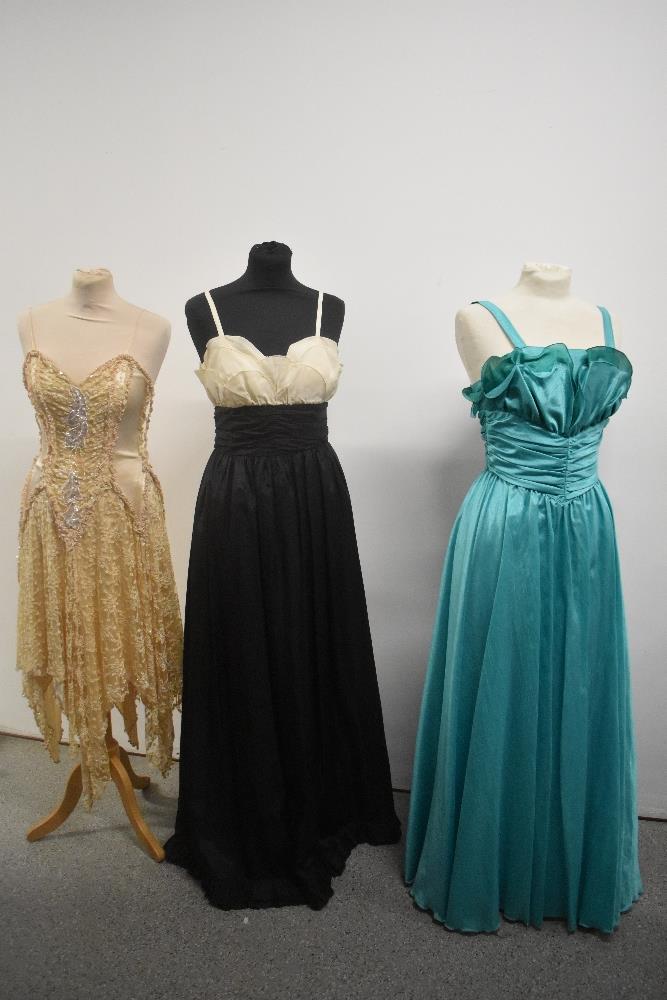 Five 1970s and 1980s evening gowns including black and cream John Charles dress. - Image 3 of 8