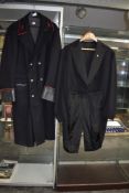 A circa 1950s bus conductors great coat marked for Ribble area, and a gents vintage tailcoat.