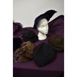 A lovely lot of 1940s and 1950s hats, some beautiful shapes and styles including blue felt