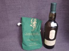 A bottle of Lagavulin 18 Year Old Islay Single Malt Scotch Whisky, Feis Ile Festival 2018, matured