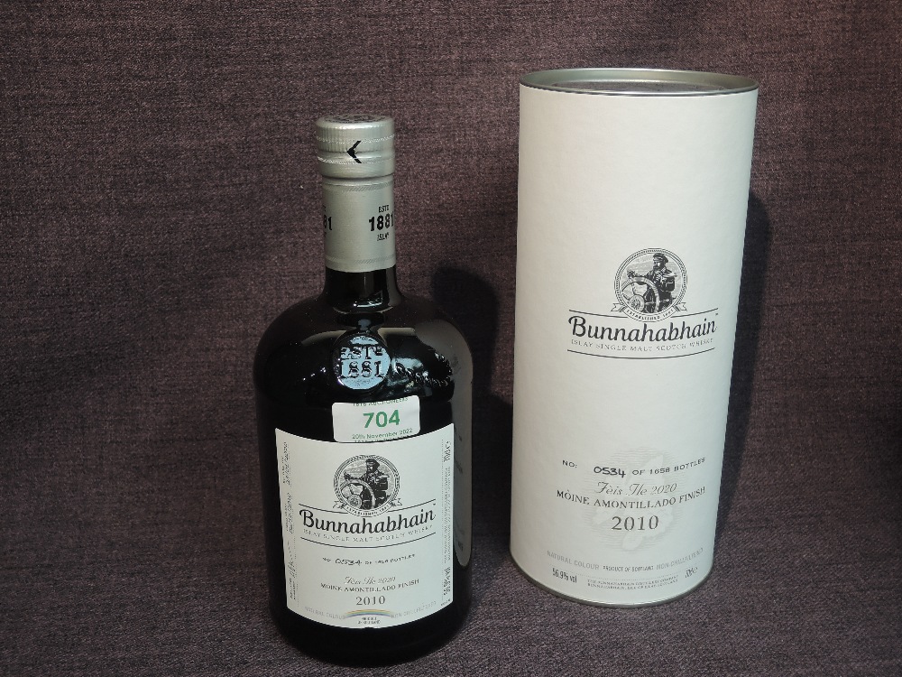 A bottle of Bunnahabhain Islay Single Malt Scotch Whisky, Feis Ile 2020 Moine Amontillado Finish