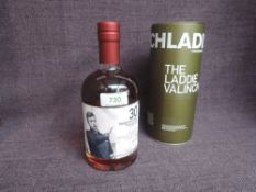 A bottle of Bruichladdich 9 Year old Islay Single Malt Whisky, The Laddie Valinch, limited