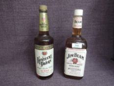 Two bottles of 1980's American Bourbon Whiskey, Jim Beam, Tenerife Import 100cl, 40%gl and