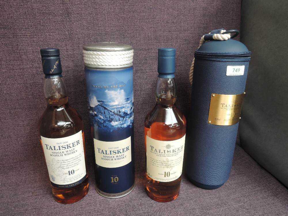 Two bottles of Talisker 10 Year Old Single Malt Scotch Whisky, both 45.8% vol, 70cl one in metal