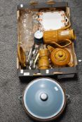 A mixed lot of vintage glass ware and ceramics, including mid century Sadler tea and coffee pots and