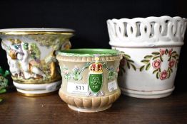 Three vintage ceramic plant pots including Eichwald, Capodimonte and Cassa Pupo