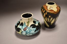 Two modern Moorcroft vase of small size with boxes one having Autumnal decoration and other with