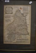 Antique Map. Northumberland. Bowen & Bowen. Later colour. Framed and glazed.