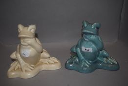 Two mid century Beswick frog figures no,368 in bisque and green glazes