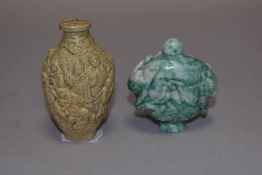 Two Chinese snuff bottles including stone carved and ceramic with 1000 faces design