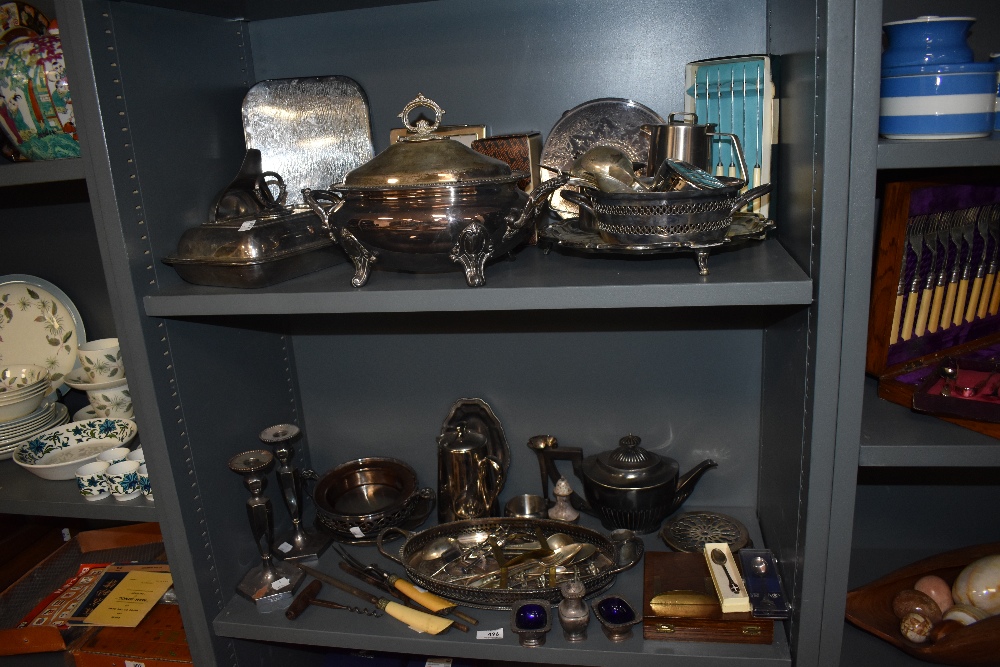 A large selection of early 20th century and later silver plated serving wares including large lidded