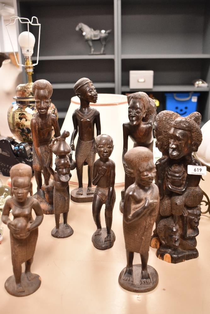 A selection of 20th century African tribal wooden carved figure studies of villagers and natives,