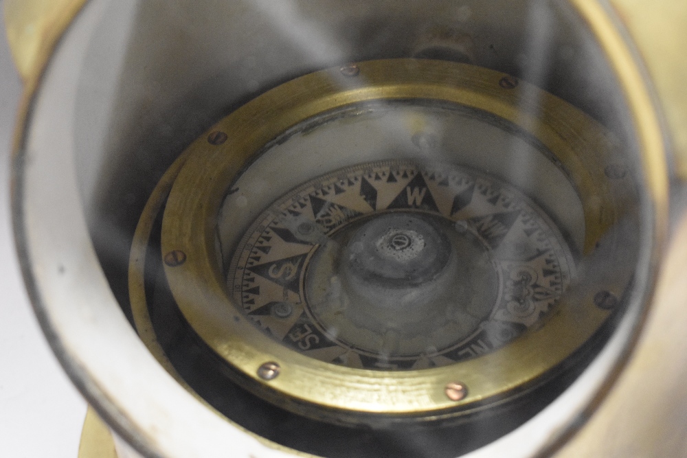 An early 20th century salvaged ships binnacle compass NF The Maritime B, in brass and glass case - Image 2 of 4