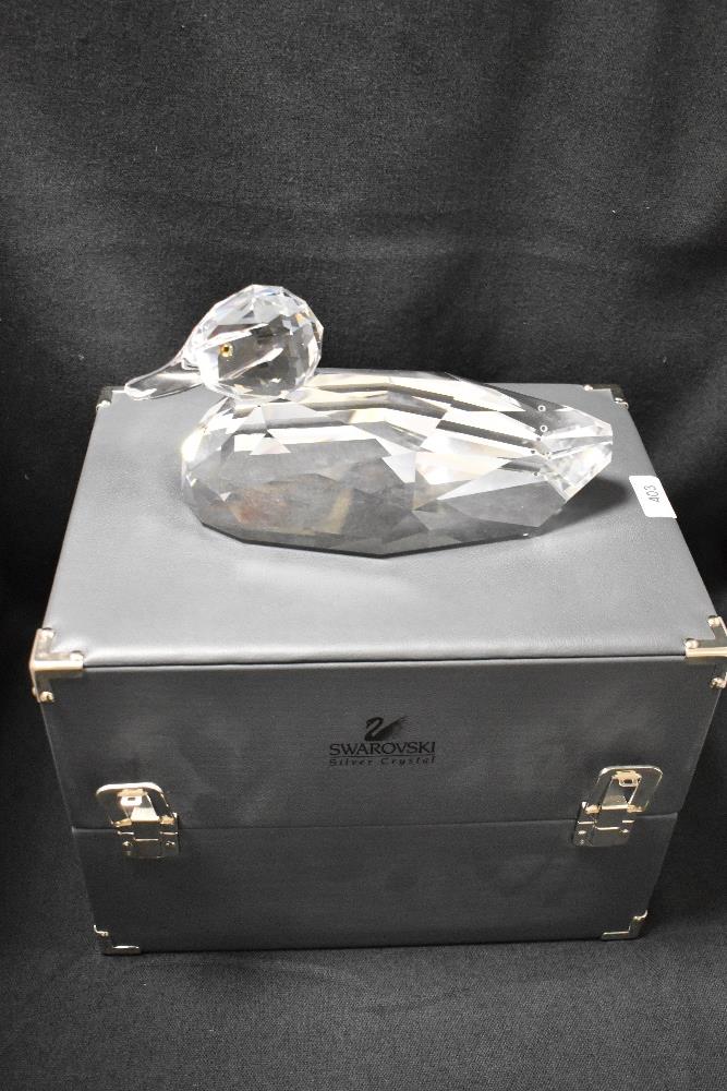 A modern Swarovski silver crystal glass figure study of a large duck. With case and box missing