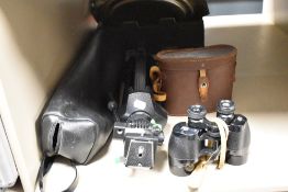 A pair of Ross London 9x35 binoculars with case and a Cullman tripod with case.
