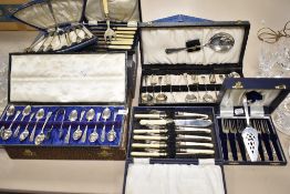 Eight canteens of cutlery including teaspoons, cake forks, fish set and flatwares