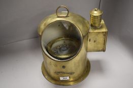 An early 20th century salvaged ships binnacle compass NF The Maritime B, in brass and glass case