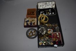 A selection costume jewellery including bangles, necklaces, brooches and enamel pin badges