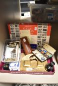 A selection of desk top items including an Art Deco horse theme ink well, a boxed Parker 51 pen set,