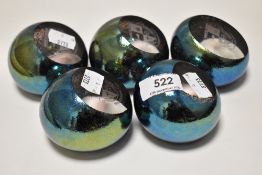 Five modern Parish of Torver lustre paper weights, Four having boxes
