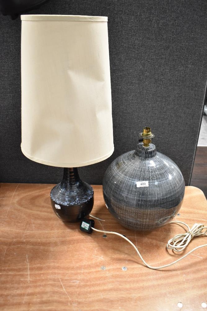 Two lamp bases, One modern in globe form and a vintage 70's West German style
