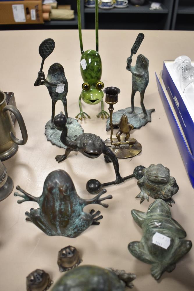 A selection of metal cast and stone carved frog and toad figures - Image 2 of 2