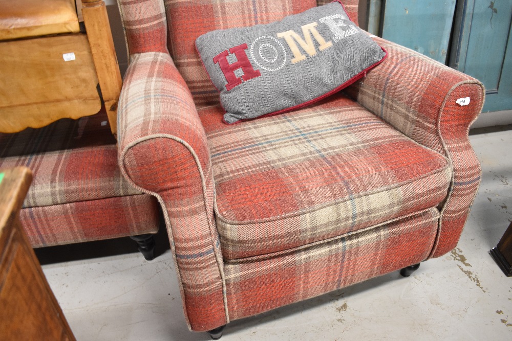 A modern armchair and footstool in tartan upholstery - Image 3 of 3