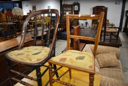 A Victorian bedroom chair and late 19th or early 20th spindle and spoon back chair