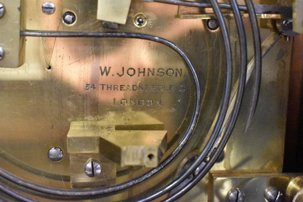 A late 19th/early 20th Century oak cased bracket clock , having silvered dial signed W Johnson, - Image 5 of 5