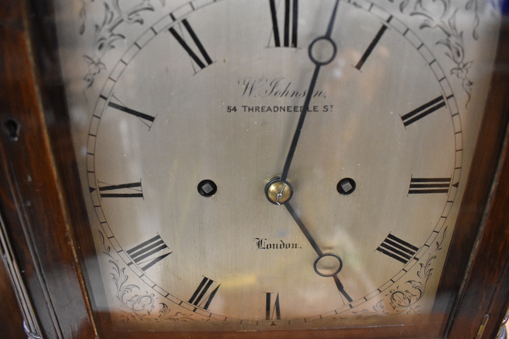 A late 19th/early 20th Century oak cased bracket clock , having silvered dial signed W Johnson, - Image 3 of 5