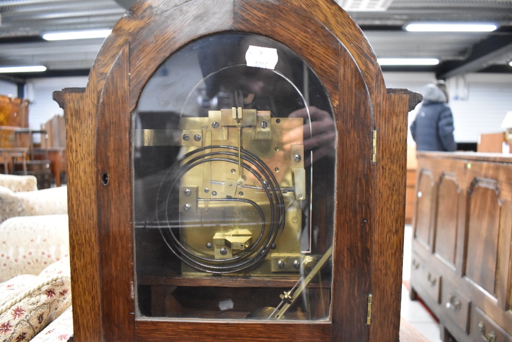 A late 19th/early 20th Century oak cased bracket clock , having silvered dial signed W Johnson, - Image 4 of 5