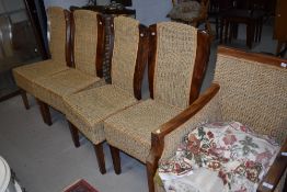 A set of five (four plus one) modern hardwood and rattan chairs