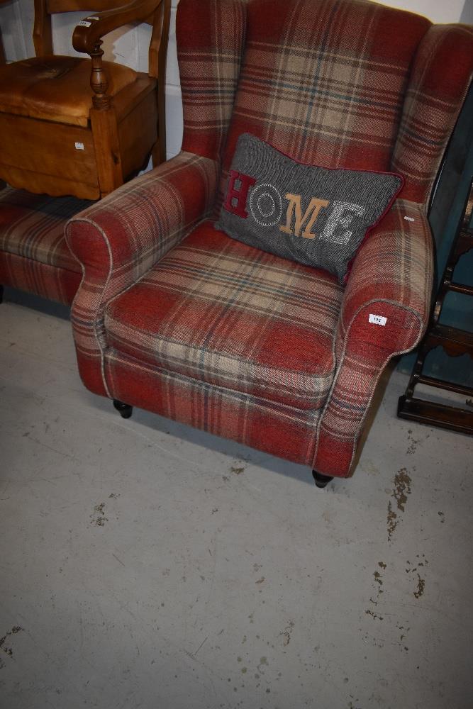 A modern armchair and footstool in tartan upholstery - Image 2 of 3