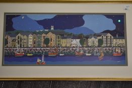 Chas Jacobs, (contemporary), after, a print, Lancaster Quay, 20 x 47cm, mounted framed and glazed,