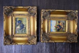 (20th century), two oil paintings on board, cockerel interest, 9 x 6cm, and 6 x 9cm, modern period