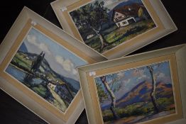 Flouter( 20th century), three oil paintings on board, Alpine landscapes, indistinctly signed, 24 x