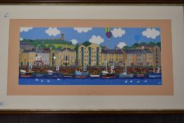 Chas Jacobs, (contemporary), after, a print, Lancaster Quay, 22 x 55cm, mounted framed and glazed,