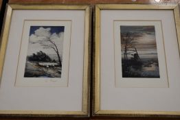 L George, (20th century), a pair of prints, sheep and windmill, one signed, 20 x 12cm, mounted