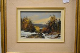 W F Griffiths, (20th century), an oil painting on board, Winter Wonderland, signed, 11 x 16cm,