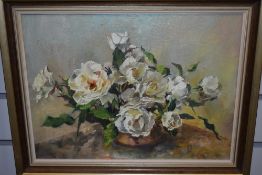 Tapply, (20th century), an oil painting on board, White Rose, attributed verso, 29 x 39cm, framed,