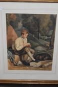 (19th century), a watercolour, woodcutter lad, 40 x 30cm, modern mounted framed and glazed, 61 x