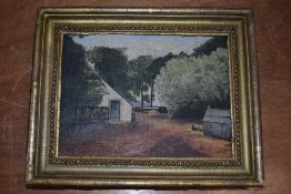 R M, (19th century), an oil painting, farmyard, initialled and dated (18)90, 16 x 21cm, framed 22